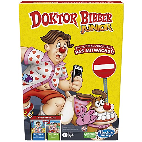 Hasbro Doctor Bibber Junior bordspel voor kleuters en kinderen, doktersspel voor jongere kinderen, vormzoekspel