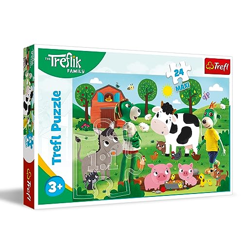 Trefl The ik Family, De ik-familie op het Platteland Puzzel 24 Maxi Kleurrijke Puzzel met de Personages uit de Cartoon van de ik-familie Plezier voor Kinderen vanaf 3 jaar