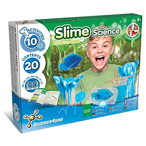 Science4you Slime-fabriek voor kinderen + 8 jaar wetenschappelijke slijmset met 10 experimenten voor kinderen: slijm brandt in het donker, chemielaboratorium, educatief spel kinderen 8 jaar