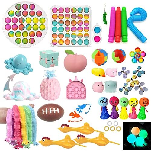 LitSong Fidget Toys-pakketset, Fidgets Speelgoedsets, pakketten van 50 stuks, Fidget Toys-pakket, Stressverlichting en Hulpmiddelen tegen Angst (Mix Rainbow)