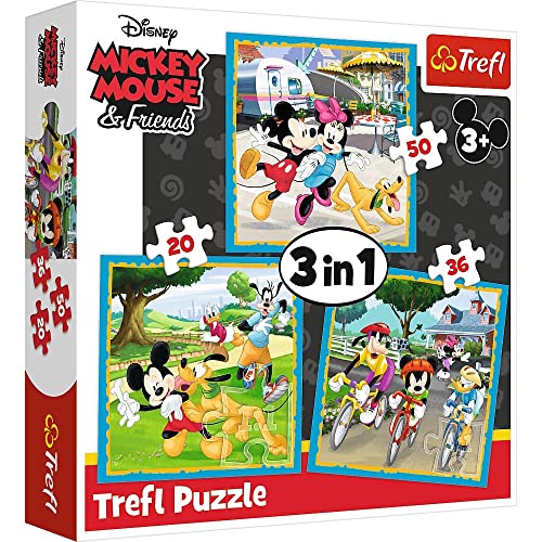 Trefl , Puzzel, Disney Mickey Mouse en Vrienden, 20-50 elementen, 3 Sets, Mickey Mouse en Vrienden, voor kinderen vanaf 3 jaar