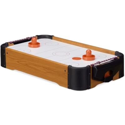 Relaxdays airhockey tafelspel, met lucht, tafelmodel, bruin incl. toebehoren, B x D: 56 x 31 cm, onderweg, houtlook Relaxdays airhockey tafelspel, met lucht, tafelmodel, bruin incl. toebehoren, B x D: 56 x 31 cm, onderweg, houtlook