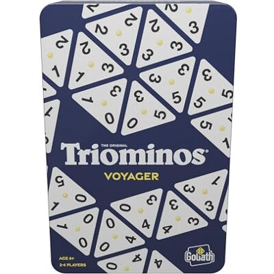 Goliath Triominos Travel (Tin Box) Bordspel in Reisformaat vanaf 6 Jaar Metalen Doos Driehoekig Dominospel met 3 Zijden Gezin en Kinderen 2 tot 4 Spelers Goliath Triominos Travel (Tin Box) Bordspel in Reisformaat vanaf 6 Jaar Metalen Doos Driehoekig Dominospel met 3 Zijden Gezin en Kinderen 2 tot 4 Spelers