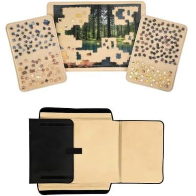Relaxdays puzzelkoffer, 1000 stukjes, 2 sorteerbakken, zwart/beige transport & opslag, handgreep, puzzelbord Relaxdays puzzelkoffer, 1000 stukjes, 2 sorteerbakken, zwart/beige transport & opslag, handgreep, puzzelbord