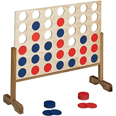 Relaxdays lijn van 4, voor jong en oud, buiten, H x B x D: ca. 72 x 82,5 x 26 cm, hout, gezelschapsspel, natuur Relaxdays lijn van 4, voor jong en oud, buiten, H x B x D: ca. 72 x 82,5 x 26 cm, hout, gezelschapsspel, natuur