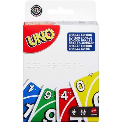 Mattel UNO Braille Met Braille-symbolen op elke kaart voor zichtende of slechtzienden. Voor kinderen, jongeren en gezinnen, JMK87 Mattel UNO Braille Met Braille-symbolen op elke kaart voor zichtende of slechtzienden. Voor kinderen, jongeren en gezinnen, JMK87