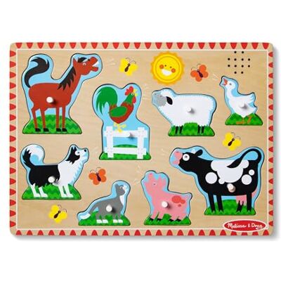 Melissa & Doug Houten geluidenpuzzel Boerderij 8 Peg Stukken, Houten plank, Lichtgeactiveerde geluiden, Bouwt Bijpassende & Motorische Vaardigheden Melissa & Doug Houten geluidenpuzzel Boerderij 8 Peg Stukken, Houten plank, Lichtgeactiveerde geluiden, Bouwt Bijpassende & Motorische Vaardigheden