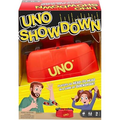 Mattel UNO Showdown Kaartspel voor het hele gezin met 112 kaarten en UNO Showdown unit, leuk cadeau voor een spelletjesavond met kinderen vanaf 7 jaar, volwassenen of het hele gezin, GKC04 Mattel UNO Showdown Kaartspel voor het hele gezin met 112 kaarten en UNO Showdown unit, leuk cadeau voor een spelletjesavond met kinderen vanaf 7 jaar, volwassenen of het hele gezin, GKC04