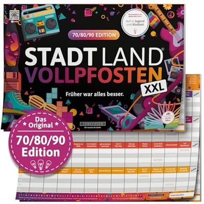 DENKRIESEN Stadt Land VOLLPFOSTEN® 70/80/90 Edition Vroeger was alles beter. XXL Speelblok verjaardagscadeau familiespel stad land rivier DIN A3 DENKRIESEN Stadt Land VOLLPFOSTEN® 70/80/90 Edition Vroeger was alles beter. XXL Speelblok verjaardagscadeau familiespel stad land rivier DIN A3