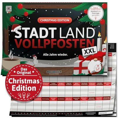 DENKRIESEN Stadt Land VOLLPFOSTEN® Christmas Edition 'Alle jaar weer' A3 kerstspel familiespel stad land rivier speelblok cadeau-idee DENKRIESEN Stadt Land VOLLPFOSTEN® Christmas Edition 'Alle jaar weer' A3 kerstspel familiespel stad land rivier speelblok cadeau-idee
