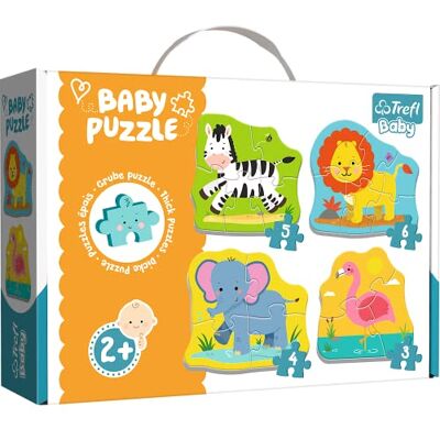 Trefl Puzzel, Dieren op safari, van 3 tot 6 elementen, 4 Sets 4 Sets, voor kinderen vanaf 2 jaar Trefl Puzzel, Dieren op safari, van 3 tot 6 elementen, 4 Sets 4 Sets, voor kinderen vanaf 2 jaar