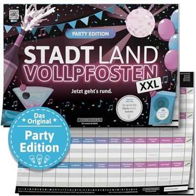 DENKRIESEN Stad Land VOLLPFOSTEN® Party Edition Nu gaat het rond. A3 speelblok partyspel verjaardagscadeau stad land rivier DENKRIESEN Stad Land VOLLPFOSTEN® Party Edition Nu gaat het rond. A3 speelblok partyspel verjaardagscadeau stad land rivier