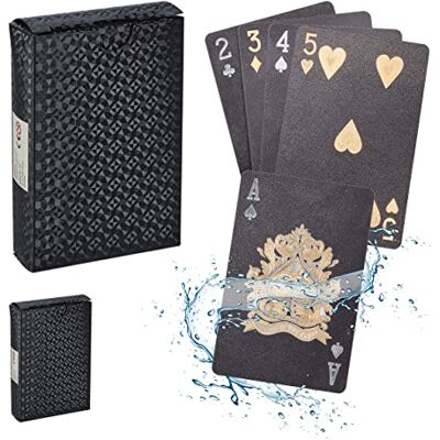 Relaxdays pokerkaarten set van 2 decks, waterbestendig, 54 speelkaarten per deck, plastic kaarten, met jokers, zwart Relaxdays pokerkaarten set van 2 decks, waterbestendig, 54 speelkaarten per deck, plastic kaarten, met jokers, zwart