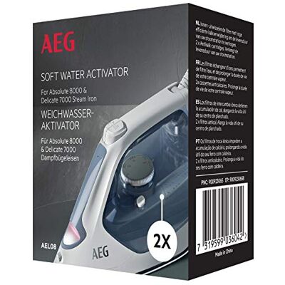 AEG AEL08 SI7-1-4WB Anti-kalkpatronen voor stoomstrijkijzer, zacht water activator, preventie van verkalking, zeer efficiënte filtratie, accessoire strijkijzer, eenvoudig in gebruik, 2 stuks, wit AEG AEL08 SI7-1-4WB Anti-kalkpatronen voor stoomstrijkijzer, zacht water activator, preventie van verkalking, zeer efficiënte filtratie, accessoire strijkijzer, eenvoudig in gebruik, 2 stuks, wit