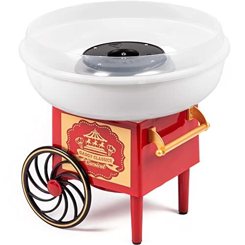 Gadgy Suikerspinmachine voor thuis   Klassieke Suikerspin maker op wielen   voor suiker of (suikervrij) snoep   suikerspin machine voor de verjaardag van kinderen   500W   27.5x23x20 cm.