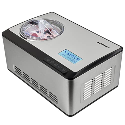 Medion Ijsmachine zelfkoelend met compressor (2 liter ijs, geschikt voor ijs bevroren yoghurt sorbet, 180 watt, display, sensor touch, MD 18883)