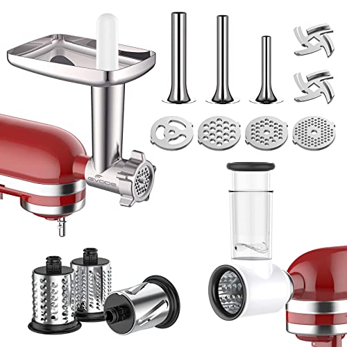 GVODE Meat Grinder & Slicer Shredder Attachment voor KitchenAid Stand Mixer, Voor KitchenAid Mixer Accessoires Inclusief Metalen Vleesmolen met Worst Stuffer Tubesand en Slicer Shredder Set van