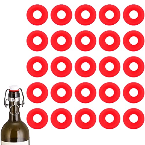 Taidda Bottles Fles Siliconen pakkingen, 25 Stks Rood Siliconen Grolsch Pakkingen voor Swing Flip Top Fles Thuis Brew Bier Fles Seals