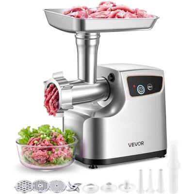 VEVOR Vleesmolen, 2,3 kg/min capaciteit, elektrische vleesmolen #8 met 3 gaten, 3 worstvulbuizen en kubusset, 700 W, 2-in-1 keukenmachine voor de thuiskeuken VEVOR Vleesmolen, 2,3 kg/min capaciteit, elektrische vleesmolen #8 met 3 gaten, 3 worstvulbuizen en kubusset, 700 W, 2-in-1 keukenmachine voor de thuiskeuken