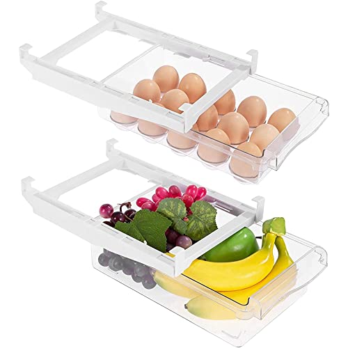 Beelooom 2 Pack Trek Koelkast Lade Organizer, Koelkast Opbergdoos Clear Container Voedsel Dranken Eieren Fruit