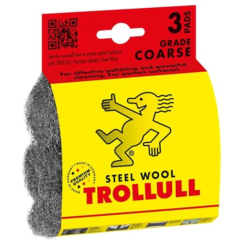 Trollull Staalwol   Draadwol Pads, 3 DIY Pads grof 3 verbetert de natuurlijke houtnerf, reinigt glas, ruw oude vernis of verf