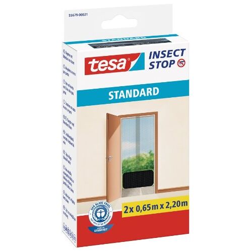 tesa Insect Stop Standard Vliegenhor Insectenhor voor deuren Maak van uw deur een hordeur met deze muggenhor Antraciet, 2 x 65 cm x 220 cm (doorzichtig)