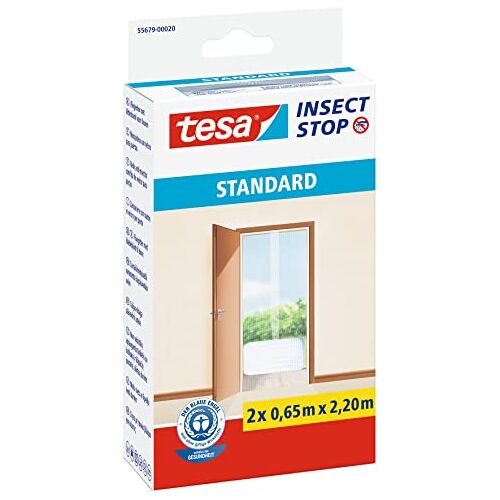 tesa Insect Stop Standard Vliegenhor Insectenhor voor deuren Maak van jouw deur een hordeur met deze muggenhor Wit, 2 x 65 cm x 220 cm