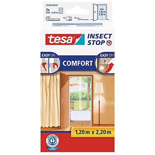 tesa Insect Stop Comfort Vliegenhor Insectenhor voor deuren Maak van jouw deur een hordeur met deze muggenhor Wit, 2 x 65 cm x 220 cm (doorzichtig)