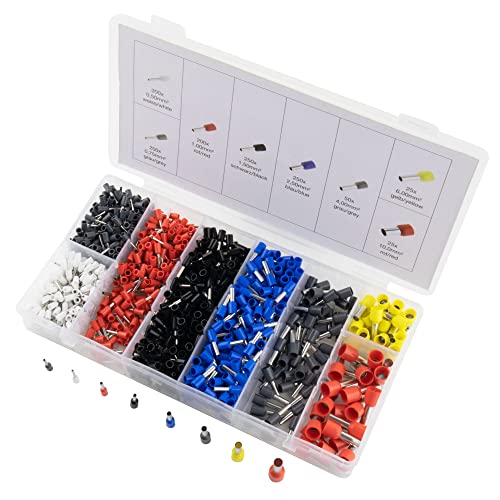 SeKi 17404 delen 1200 stuks adereindhulzen assortiment set 0,50 mm² -10 mm² geïsoleerde hulzen op kleur gesorteerd volgens DIN standaard isolatiehulzen kabelhulzen, gemengd