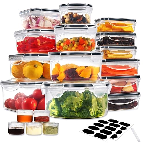 OSTBA APPLIANCE 38 stuks voedselopslagcontainer met deksels, luchtdichte plastic voedselcontainers voor keuken en voorraadkast, BPA-vrije opslagcontainers 100% lekvrij, herbruikbaar en vaatwasser
