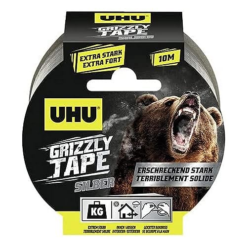 UHU Grizzly Tape, extreem sterk, duurzaam en waterdicht weefseltape, 5 cm x 10 m, zilver