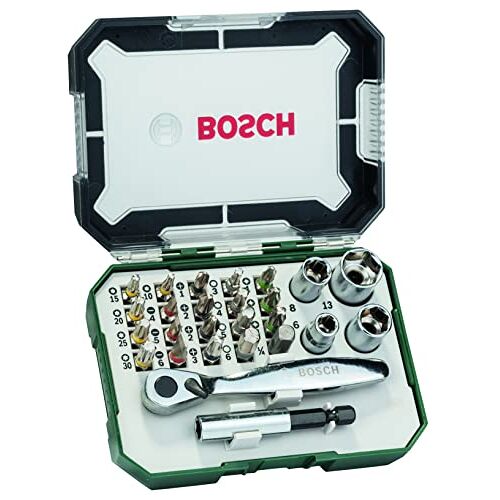 Bosch 26-delige schroefbit- en ratelschroevendraaierset (PH-, PZ-, zeskant-, T-, TH-, S-bit, accessoires boormachine en schroevendraaier)