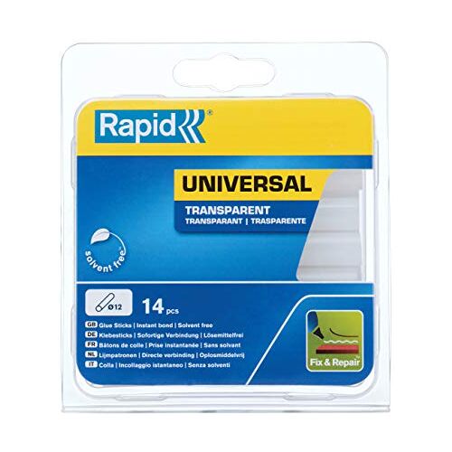 Rapid Lijmpatronen Transparant Universeel, 14 Lijmsticks 94mm Lengte, Universele Hete Lijm, voor Lijmpistolen 11mm, 12mm