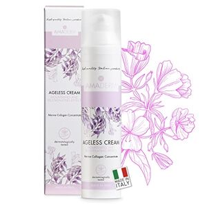 AMADERM Ageless Cream 50ml MADE IN ITALY Anti-aging gezichtscrème voor vrouwen boven de 35 jaar Marine Collageen met vitamine E en Peptiden ZONDER FENOXYETHANOL,opaalwit