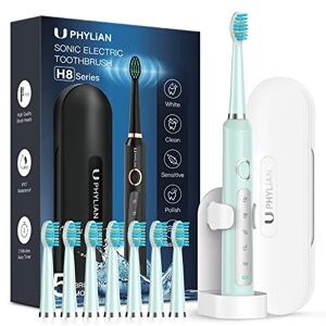 PHYLIAN Sonic Elektrische tandenborstel, sonische tandenborstel voor volwassenen,  H8 ultrasone tandenborstel met houder, reisetui, Sonic tandenborstels elektrisch met 8 koppen, timer, 5 modi