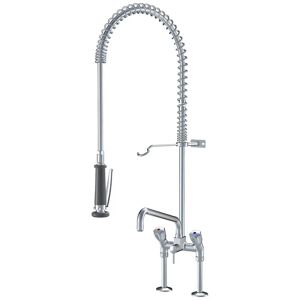 KWC Gastro two-handle sink bridge mixer with dishwashing spray and swivel spout for professional kitchen K.24.42.64.000C71