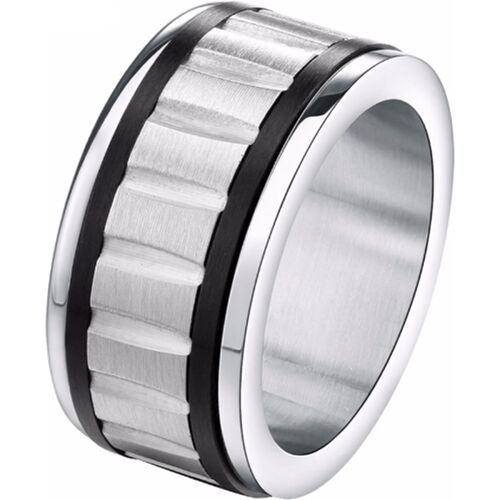 Gegroefde stalen heren ring Zwart Zilver -18mm Zilver,Zwart