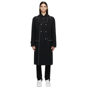 Dolce & Gabbana Black Wool Double-Breasted Pearls Coat - S