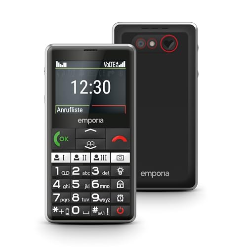 Emporia PURE-LTE, mobiele telefoon voor senioren, 4G, mobiele telefoon zonder abonnement, mobiele telefoon met noodoproepknop, zwart