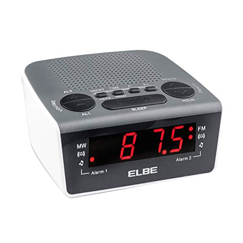 Elbe CR-932 Digitale wekker, met AM/FM-radio, zwart/wit