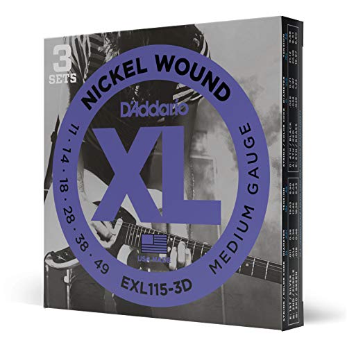 D'Addario Fretted EXL115-3D Nikkel Winding Electrische gitaar snaren, Medium/Blues- Jazz Rock, 11-49, 3 sets, 3-Pack