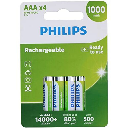 Philips AAA-Batterijen HR03 Oplaadbare Batterijen NiMH 1.2V 500 Keer Herladen