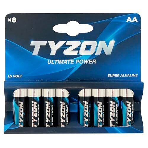 Tyzon AA-alkaline batterijen, verpakking van 8 duurzame wegwerpbatterijen voor huishoudelijke en elektronische apparaten