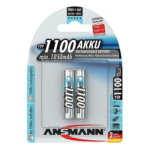 Ansmann Batterij AAA Micro Type 1100mAh 1,2V Krachtige NiMH AAA batterijen voor apparaten met een hoog stroomverbruik oplaadbare batterijen AAA ideaal voor flitsapparaten camera en