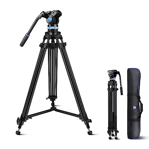 SIRUI AM-15S Aluminium camerastatief met vloeistofkop, 155 cm, professioneel camerastatief, videostatief, driepod-kit voor camera's, max. belasting 10 kg