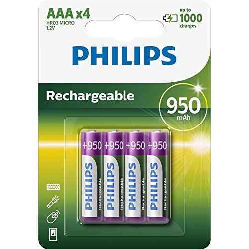 Philips AAA-Batterijen HR03 Oplaadbare Batterijen NiMH 1.2V 1000 Keer Herladen 950mAh