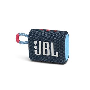 JBL GO 3 draadloze, draagbare Bluetooth luidspreker met geïntegreerde lus voor onderweg, USB C-oplaadkabel, blauw/roze