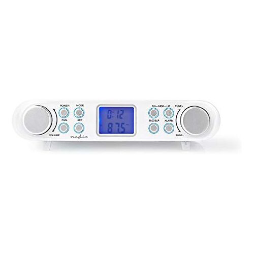 NEDIS Keukenradio Kastontwerp FM Netvoeding Digitaal 1.5 W 2" Zwart-Blauw Scherm Wekker Wit/Zilver