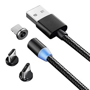 cablemagne0001 PARENCE Multi Magnetische Oplader Kabel, 3 in 1 Fast Charge en Sync Data Magnetische Kabel met Micro USB, Type C, IP Adapter voor Telefoon, Android Samsung, Huawei, Kindle