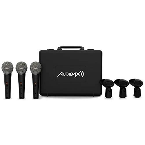 Audibax XM1800 Microfoonset met koffer, 3 dynamische handmicrofoons Microfoons met supernier, voor zangers of intrumenten, solide koffer met handgreep, binnen gevoerd met schuim